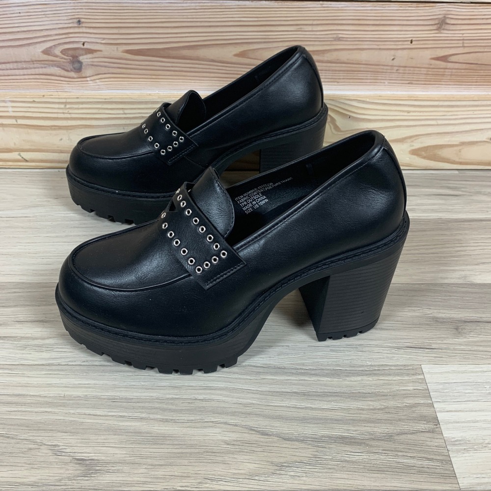 Torrid Black Platform Chunky Heel Loafers with Stud Detail